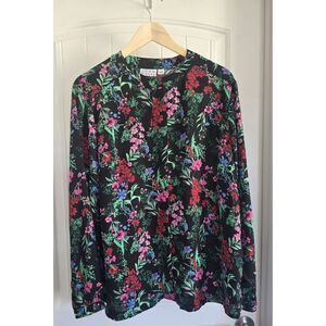 Joan Rivers Printed Floral Long Sleeve Georgette Blouse - Sz Large